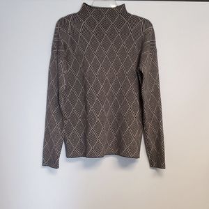 HALSTON Designer Geometric Black and Tan Print Classic Mock Turtle Neck Size M